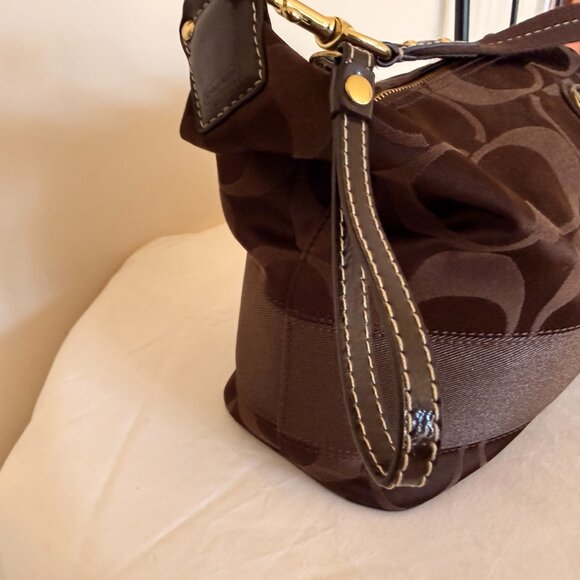 Authentic Coach Monogram Brown Small Shoulder/Wristlet Bag, Brown Lining - Picture 5 of 12